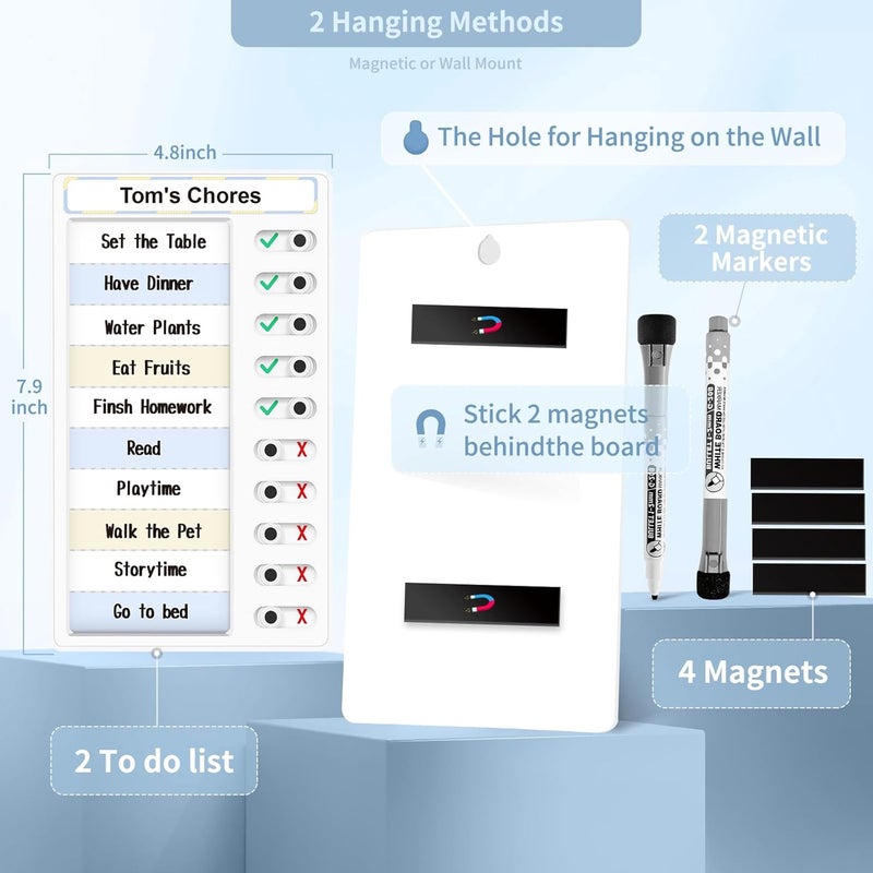 Jupyn Chore Chart for Kids – Daily Routine Chart, Morning/Bedtime Checklist, Magnetic to Do List, Dry Erase Visual Schedule, and Slider Chart for Fridge - Image 4